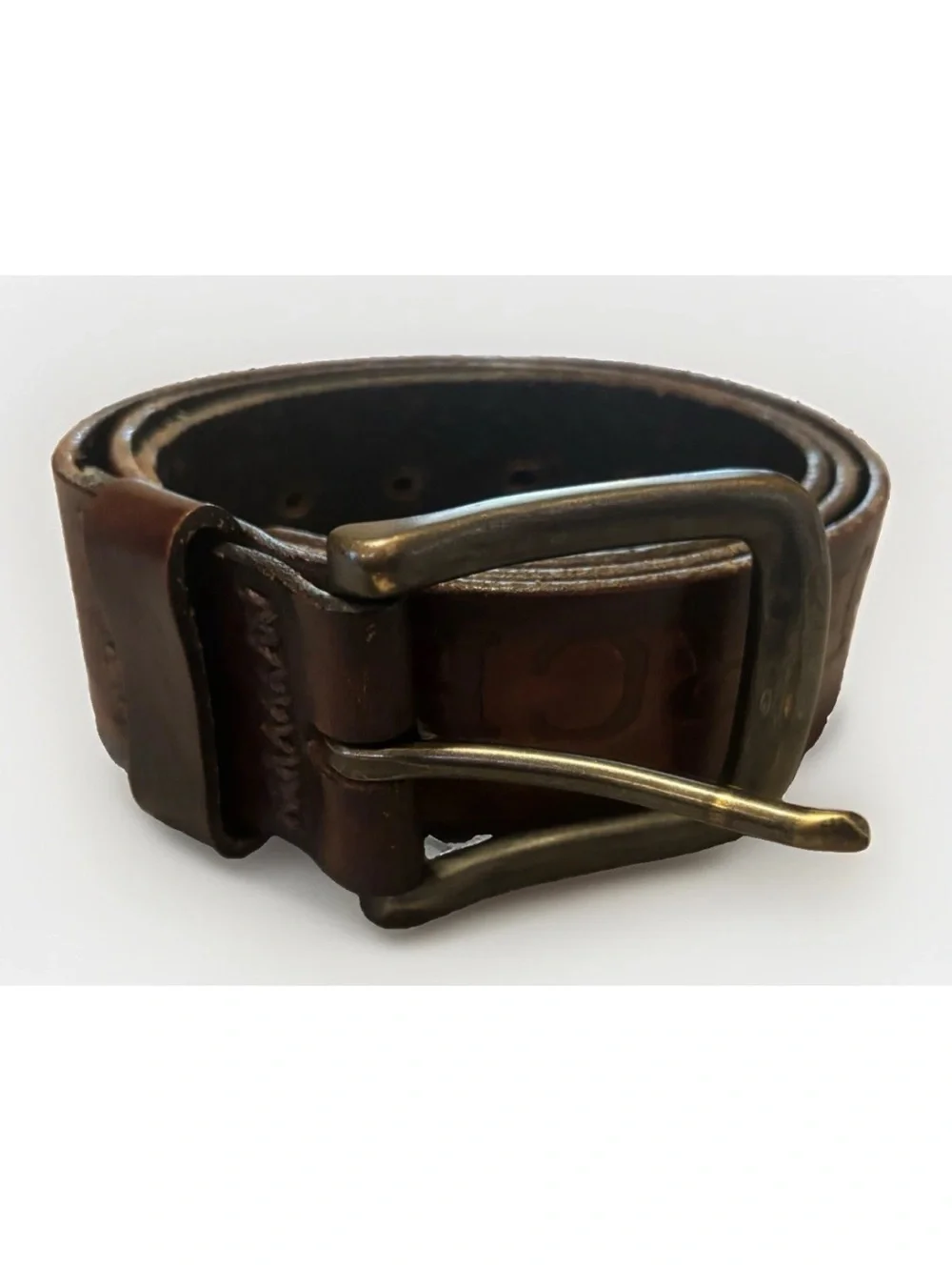 Vintage Abercrombie & Fitch Brown Leather Embossed Store Logo Moose Belt 32”